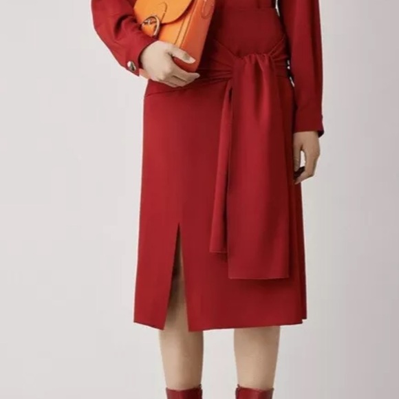 Joseph Red Midi Renne Light Cady Red Evening Skirt Size US 10 EU 42 Satin - Picture 1 of 16